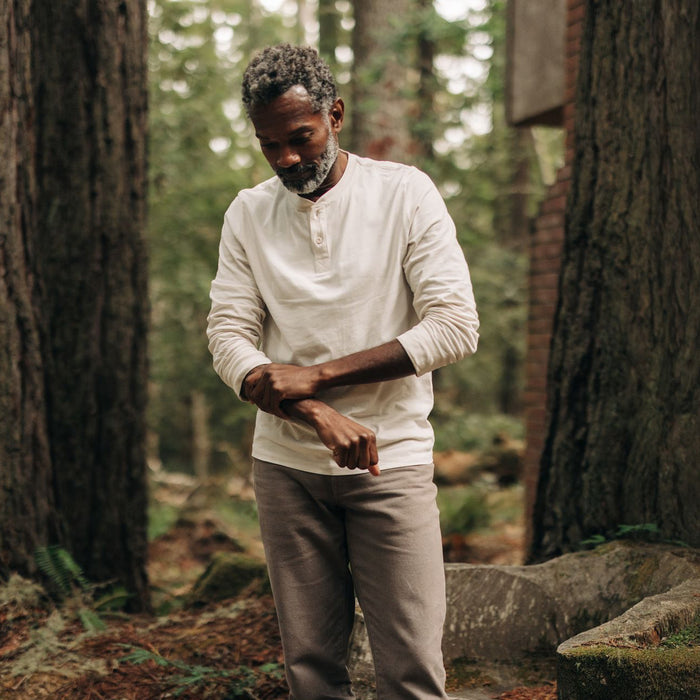 fit model in The Heavy Bag Henley in Natural