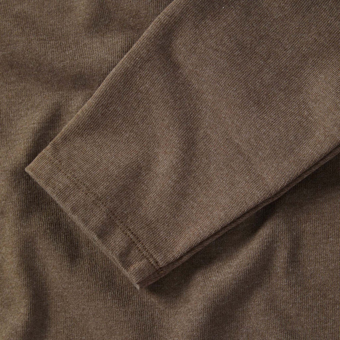 material shot of the sleeves on The Heavy Bag Henley in Walnut