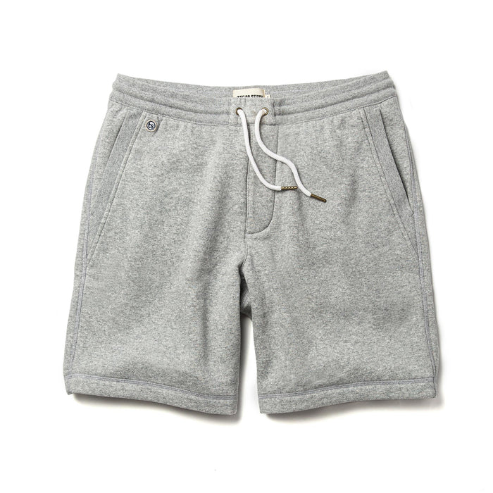 Flat shot of front of The Heavy Bag Short in Heather Grey Fleece