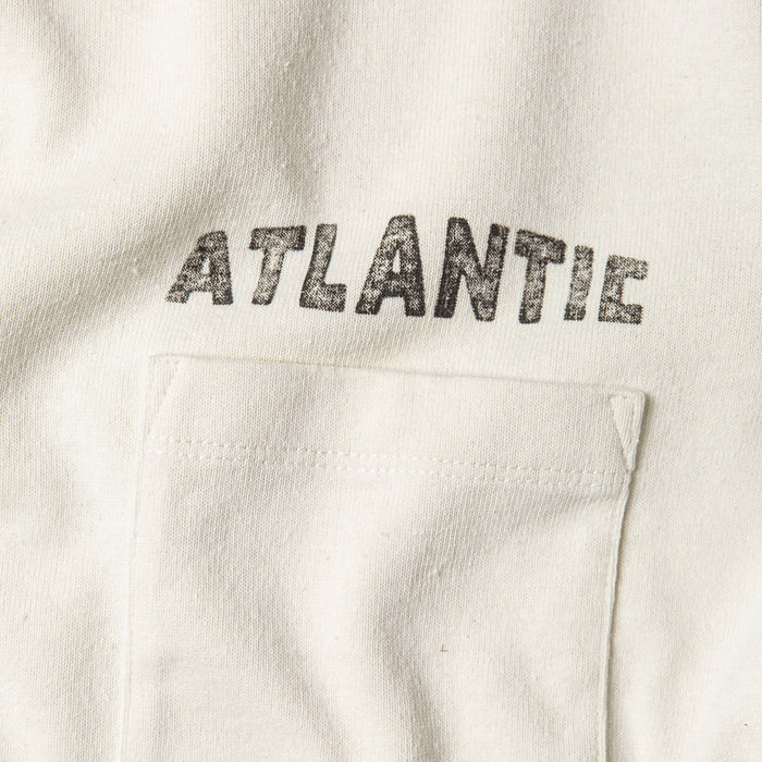 material shot of chest pocket with "atlantic" text