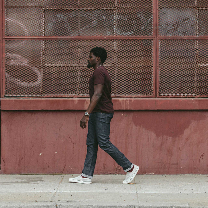 Our fit model walking down the street