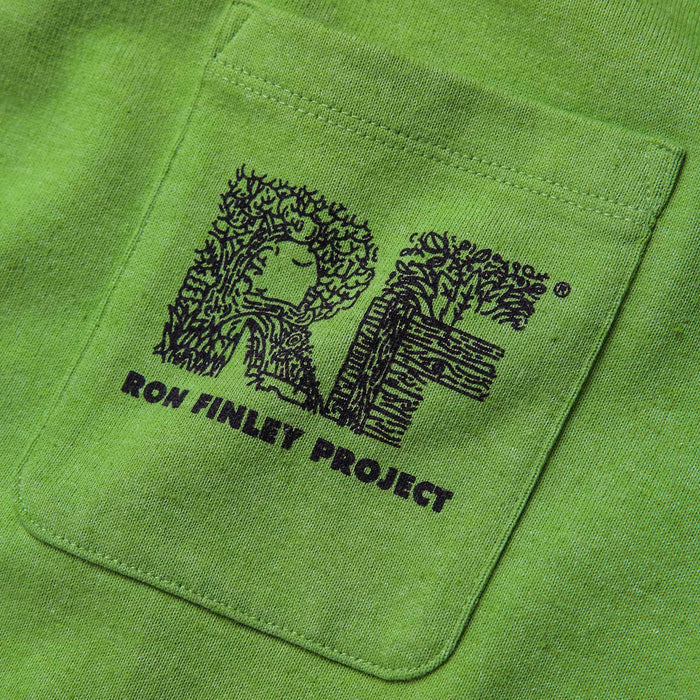 material shot of printed chest pocket of The Heavy Bag Tee in Chlorophyll