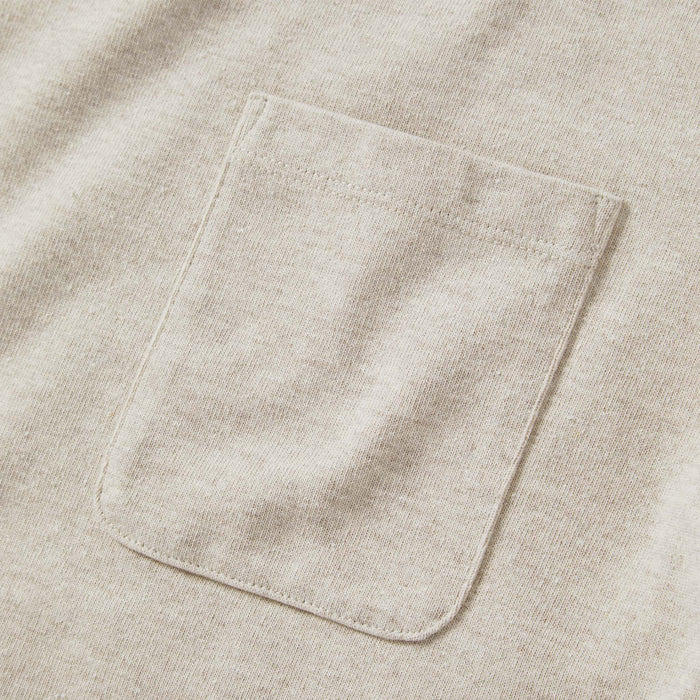 material shot of the pocket on The Heavy Bag Tee in Oatmeal