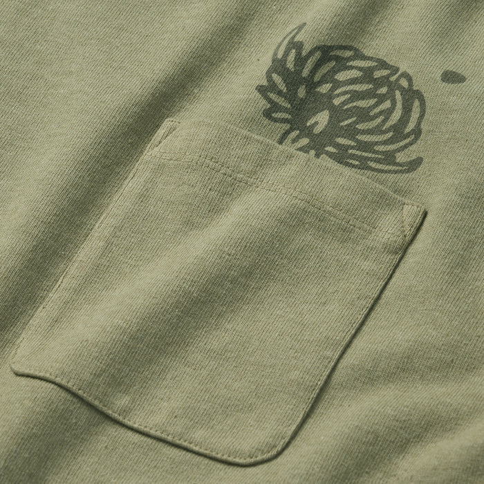 material shot of the dahlia illustration on The Heavy Bag Tee in Sage Dahlia