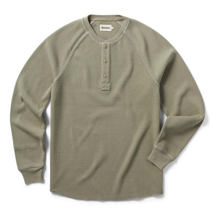 flatlay of The Heavy Bag Waffle Henley in Army