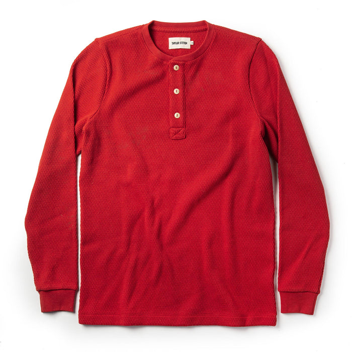 The Heavy Bag Waffle Henley in Cardinal