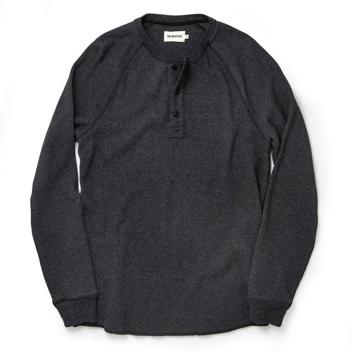 flatlay of The Heavy Bag Waffle Henley in Coal