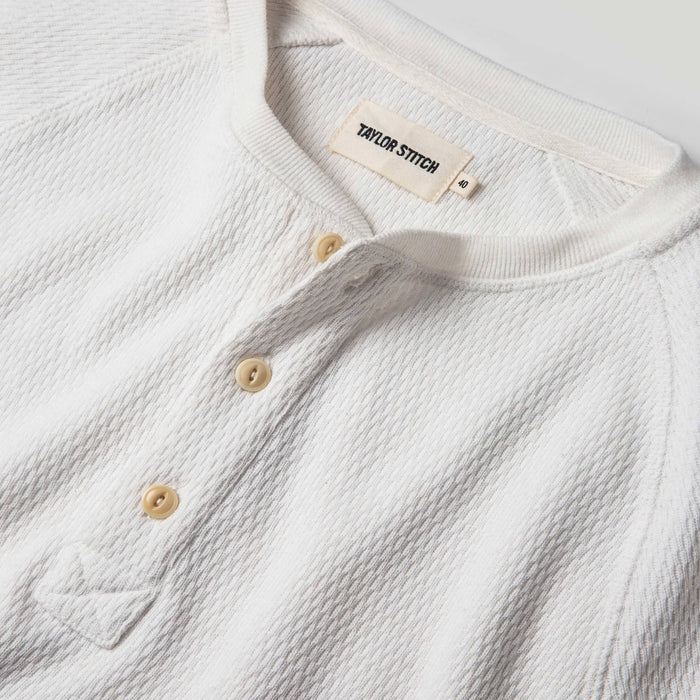 material shot of the interior collar of The Heavy Bag Waffle Henley in Natural