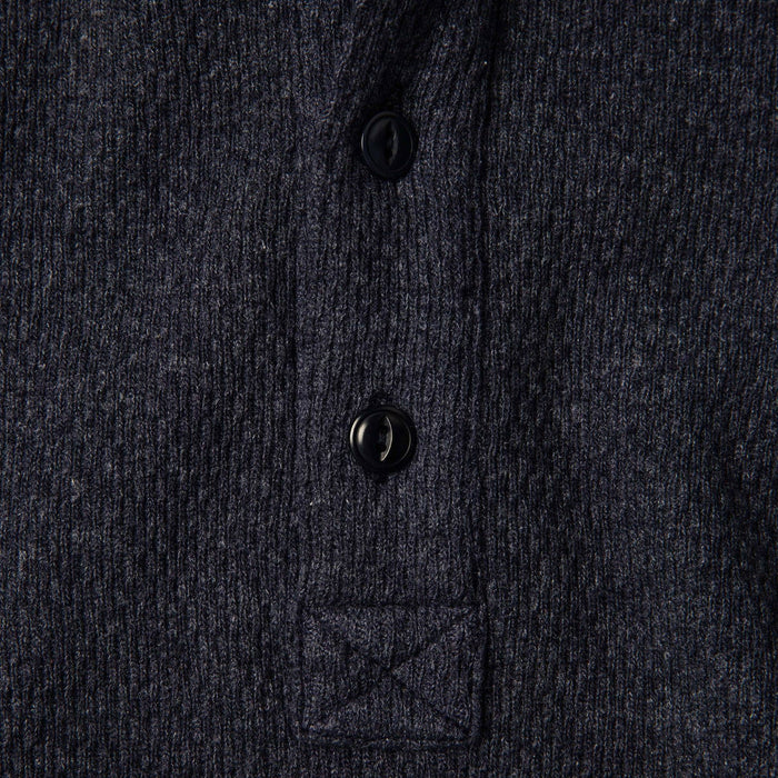 material shot of front placket of The Heavy Bag Waffle Henley in Navy