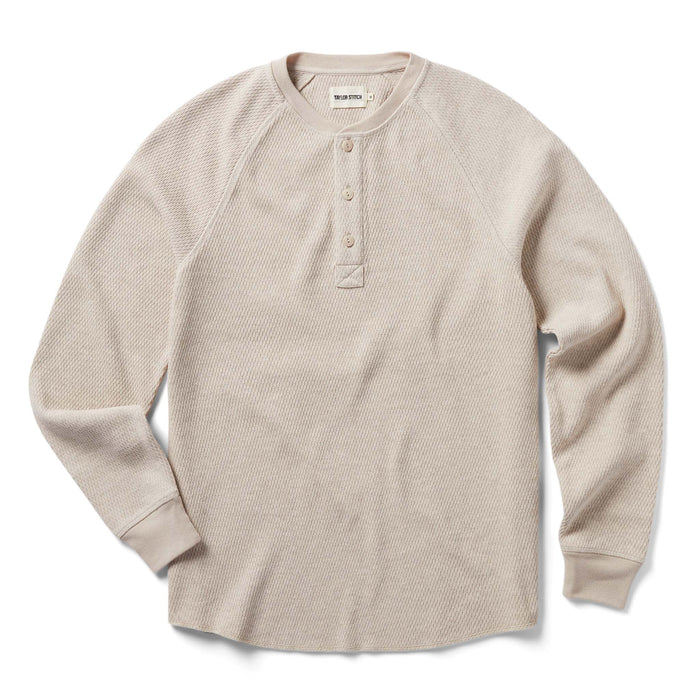 flatlay of The Heavy Bag Waffle Henley in Oatmeal