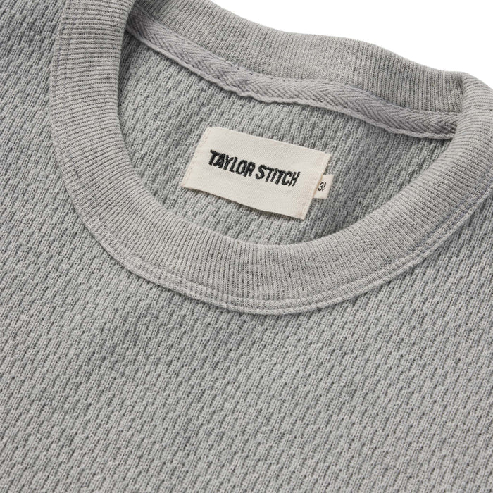 material shot of the collar on The Heavy Bag Waffle Short Sleeve in Aluminum