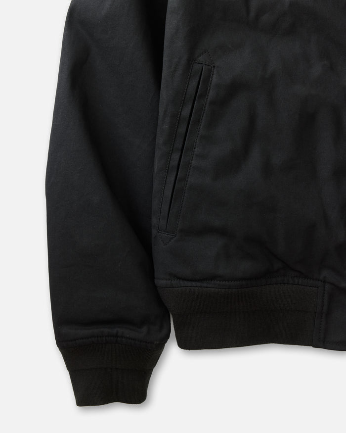 flatlay of The Insulated Bomber Jacket in Coal Dry Wax, shown open