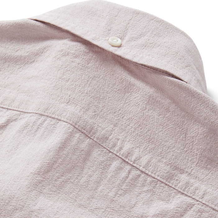 material shot of the back of the collar on The Jack in Antique Terracotta Micro Seersucker