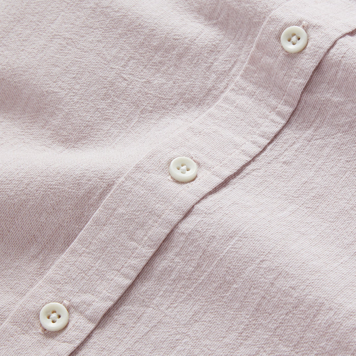 material shot of the buttons on The Jack in Antique Terracotta Micro Seersucker
