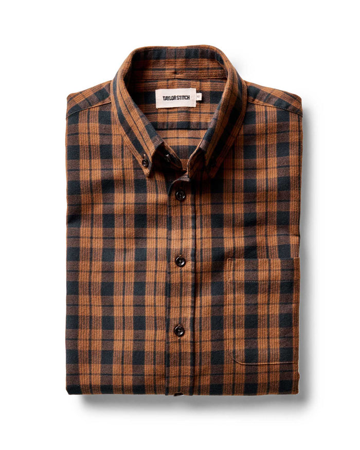 folded flatlay of The Jack in Autumn Pine Plaid Flannel