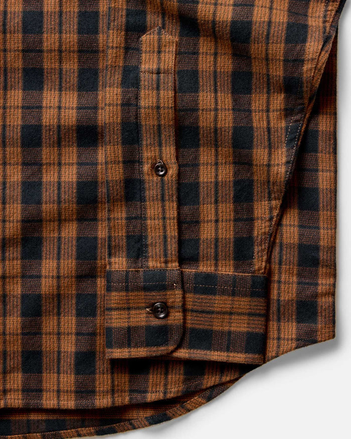 material shot of the sleeves on The Jack in Autumn Pine Plaid Flannel