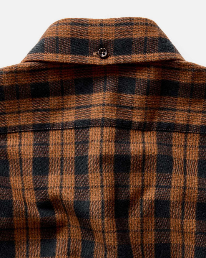 material shot of the back of the collar on The Jack in Autumn Pine Plaid Flannel