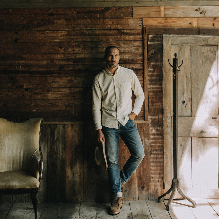 fit model posing in The Jack in Birch Cord