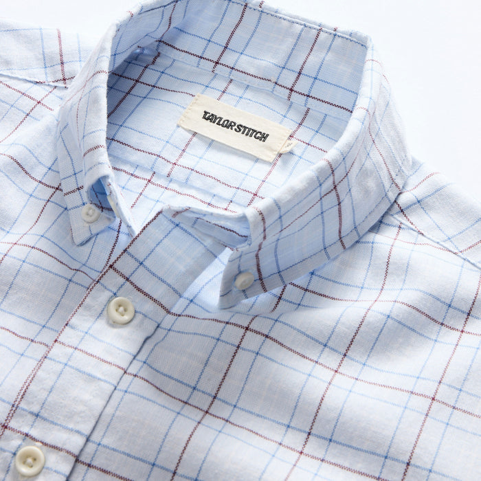material shot of the collar on The Jack in Blue Fade Plaid