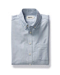 folded flatlay of The Jack in Blue Sky Stripe Oxford