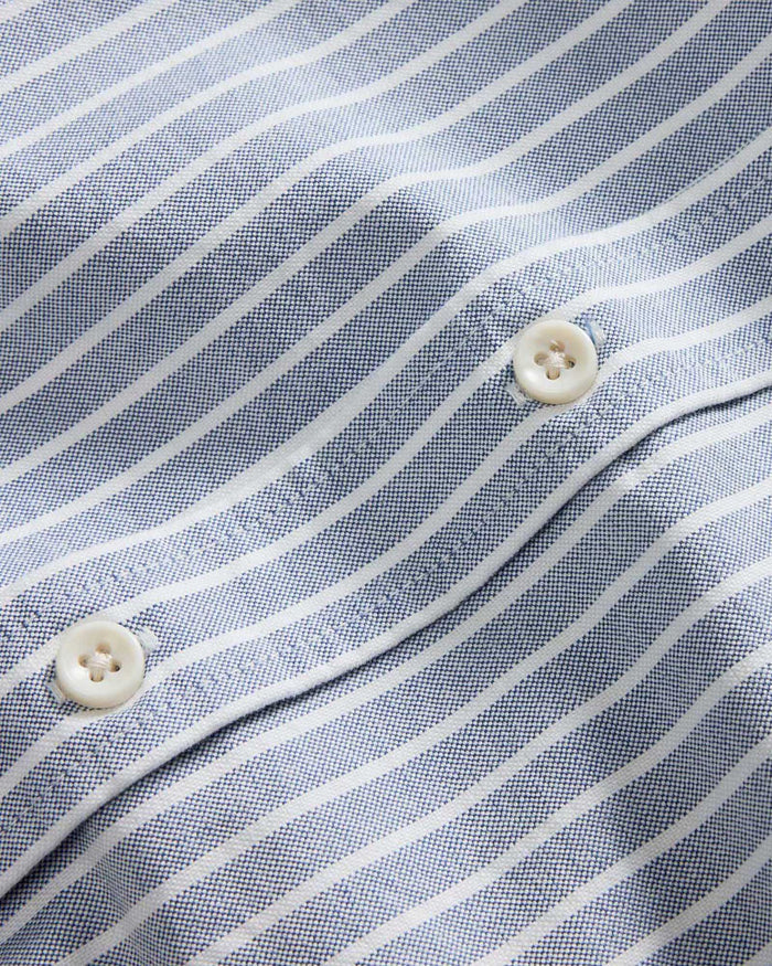 material shot of the buttons on The Jack in Blue Sky Stripe Oxford