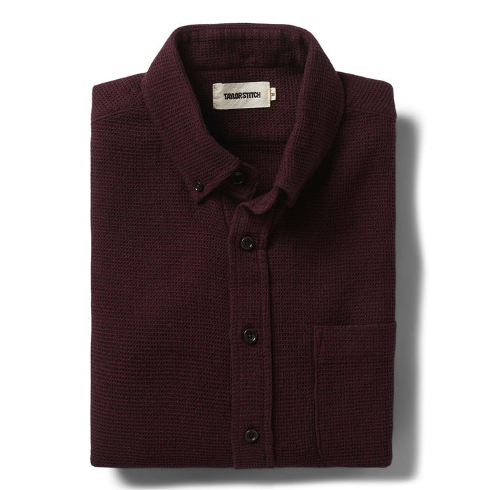 flatlay folded of The Jack in Burgundy Jaspe Waffle
