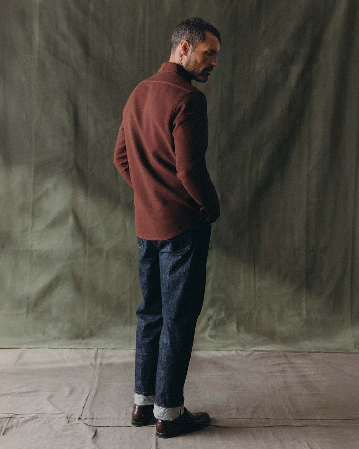fit model showing the front of The Jack in Burgundy Waffle