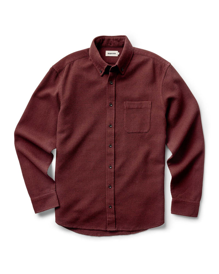 fit model showing the back of The Jack in Burgundy Waffle
