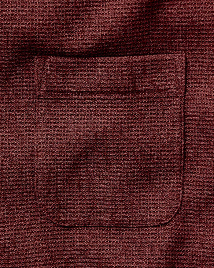 material shot of the collar on The Jack in Burgundy Waffle