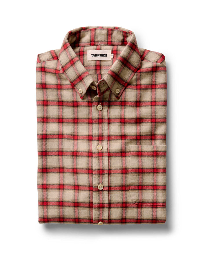 folded flatlay of The Jack in Cardinal Plaid Flannel