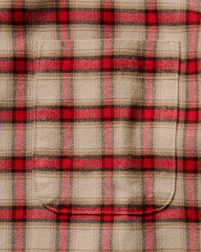 material shot of the pocket on The Jack in Cardinal Plaid Flannel