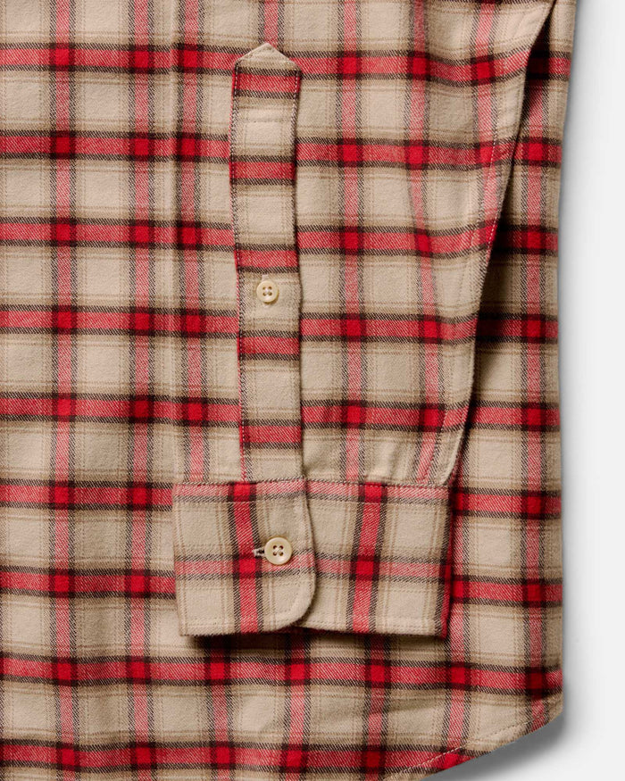 material shot of the sleeve on The Jack in Cardinal Plaid Flannel