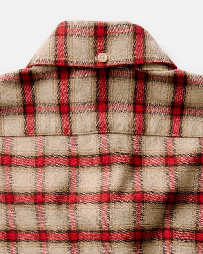 material shot of the back collar on The Jack in Cardinal Plaid Flannel