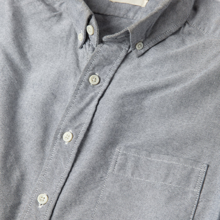 material shot of the buttons on The Jack in Charcoal Everyday Oxford