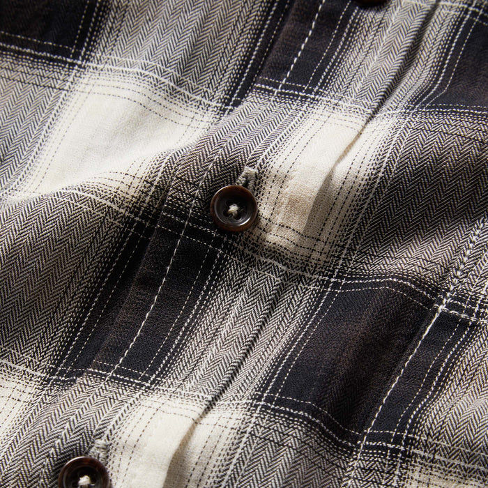 material shot of the placket of The Jack in Coal Herringbone Check