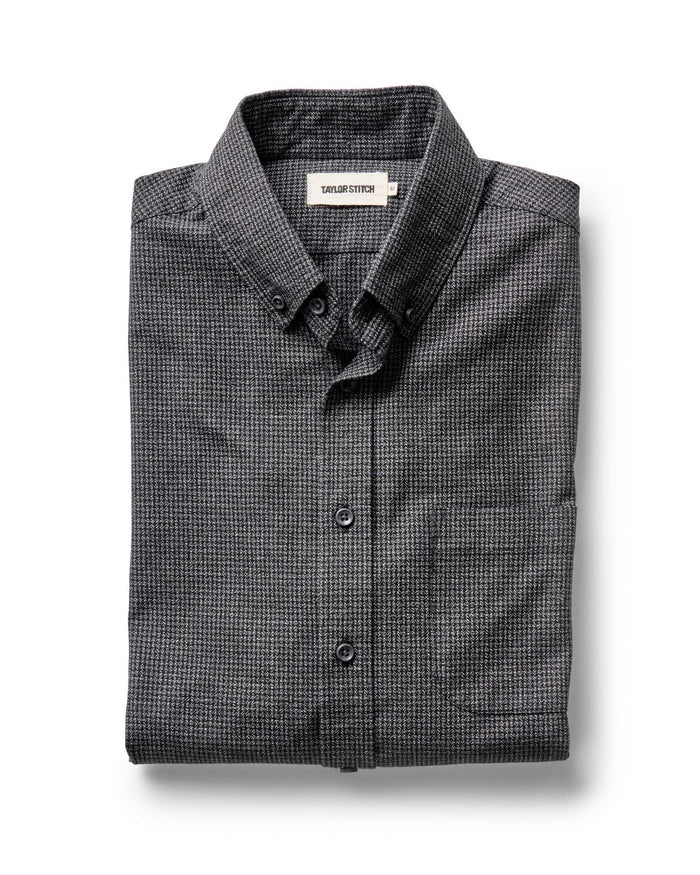 flatlay of The Jack in Coal Jaspe Check Oxford folded