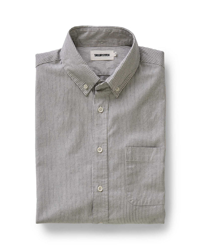 flatlay of The Jack in Coal Jaspe University Stripe Oxford folded