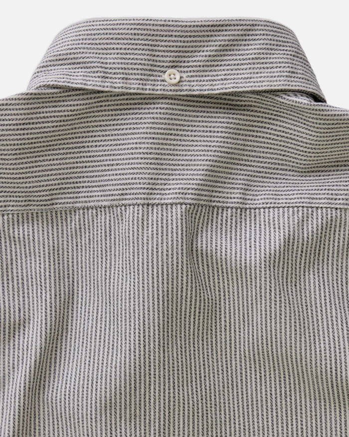 material shot of the back collar on The Jack in Coal Jaspe University Stripe Oxford