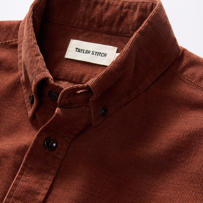 material shot of the collar on The Jack in Copper Heathered Pincord