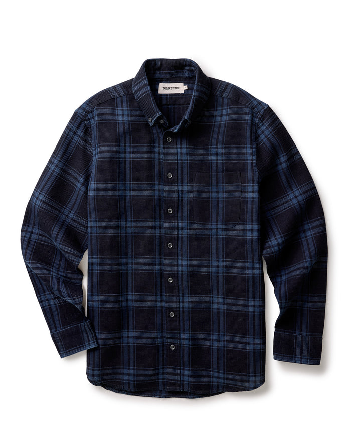 flatlay of The Jack in Deep Indigo Plaid Waffle