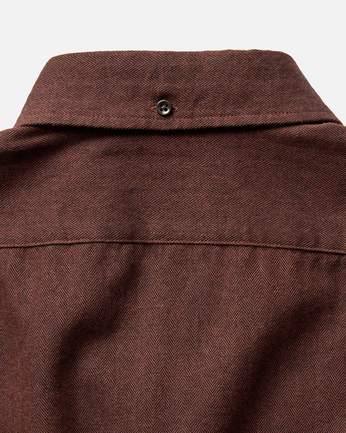 material shot of the back collar on The Jack in Ginger Herringbone