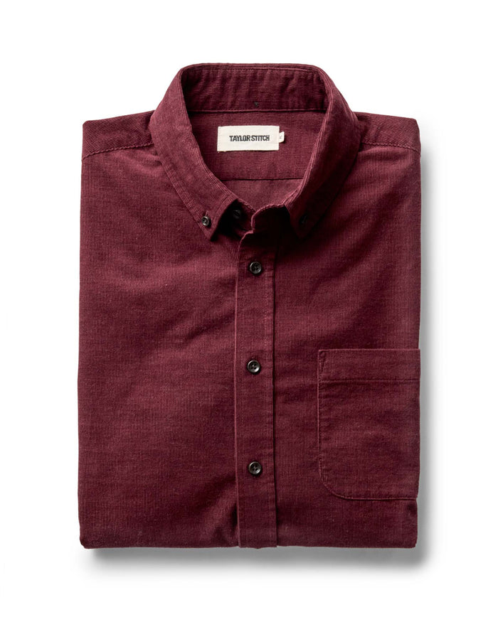 folded flatlay of The Jack in Heather Burgundy Pincord