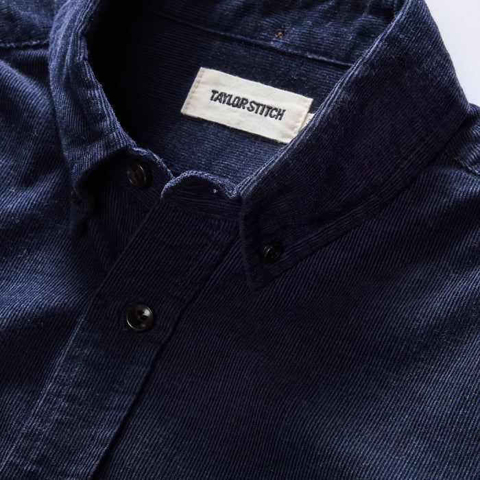 material shot of the collar on The Jack in Heather Marine Pincord
