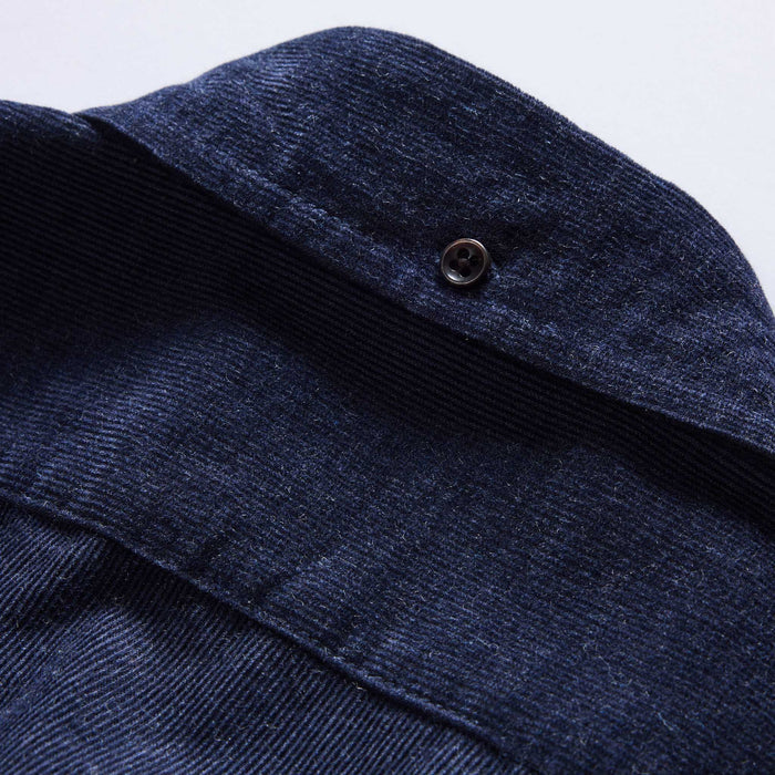 material shot of the back collar on The Jack in Heather Marine Pincord