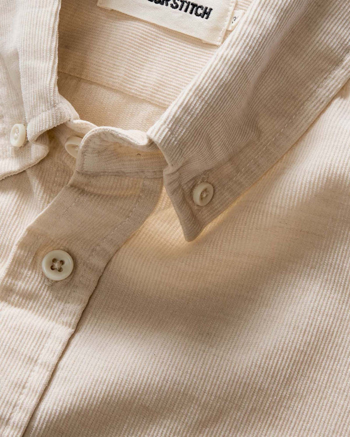 material shot of the collar on The Jack in Oat Heathered Pincord