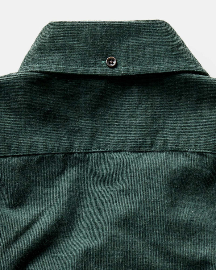 material shot of the back collar on The Jack in Heather Pine Pincord