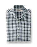folded flatlay of The Jack in Indigo Micro Check Oxford