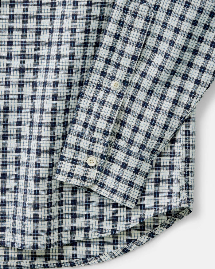 material shot of the sleeve on The Jack in Indigo Micro Check Oxford