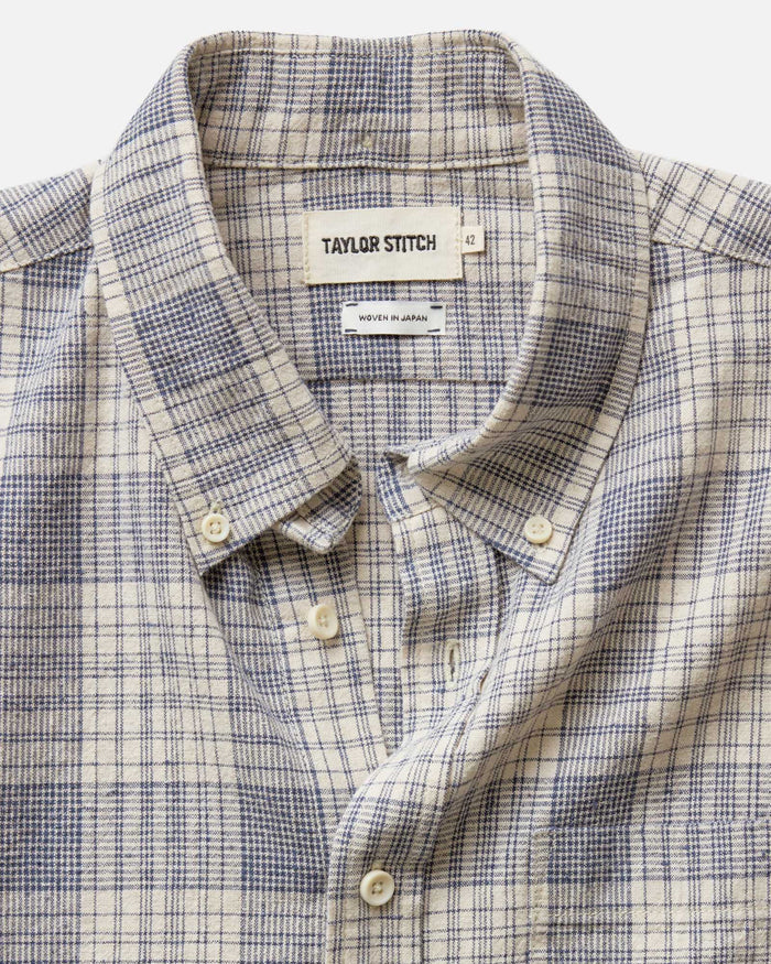 material shot of the collar on The Jack in Japanese Oyster Plaid
