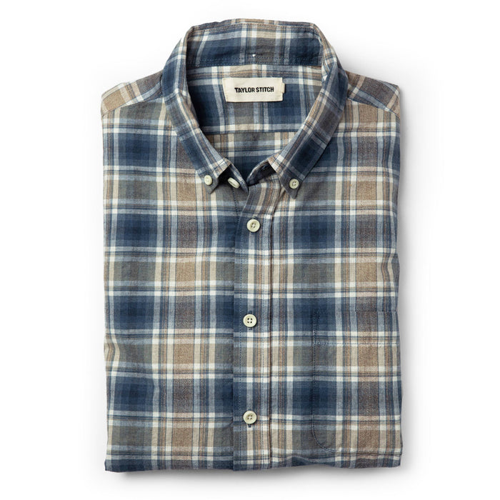 folded flatlay of The Jack in Melange Navy Plaid